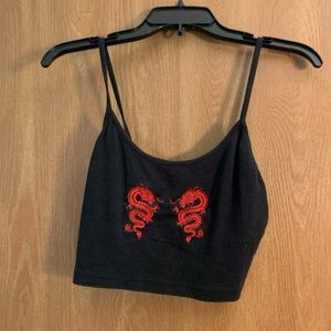 urban outfitters black tank top cropped with dragon design